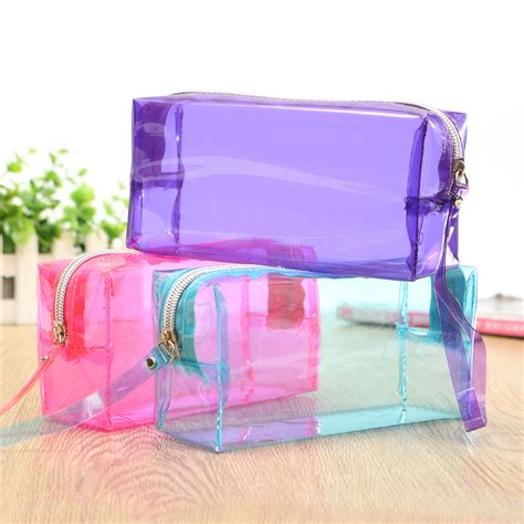 small clear plastic cosmetic bags.